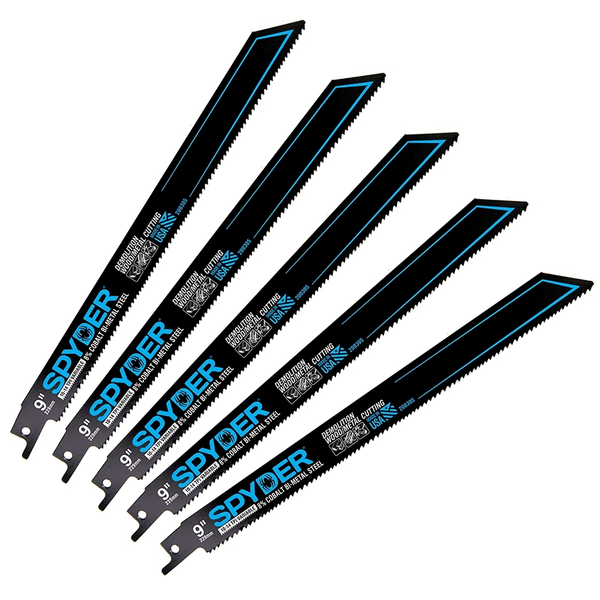 Spyder Black Series Bi-Metal Reciprocating Saw Blades — 9in., 10-14 TPI, 50 Pack, Model# 200305-50